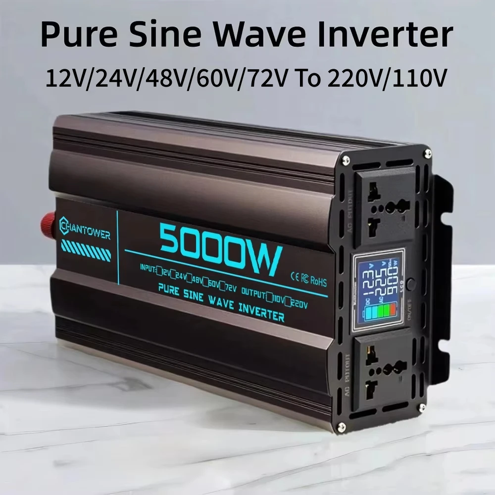 순수 사인파 인버터 DC 12V/24V/48V/60V/72V에서 AC 220V/110V로 변환 2000W 3000W 4000W ...