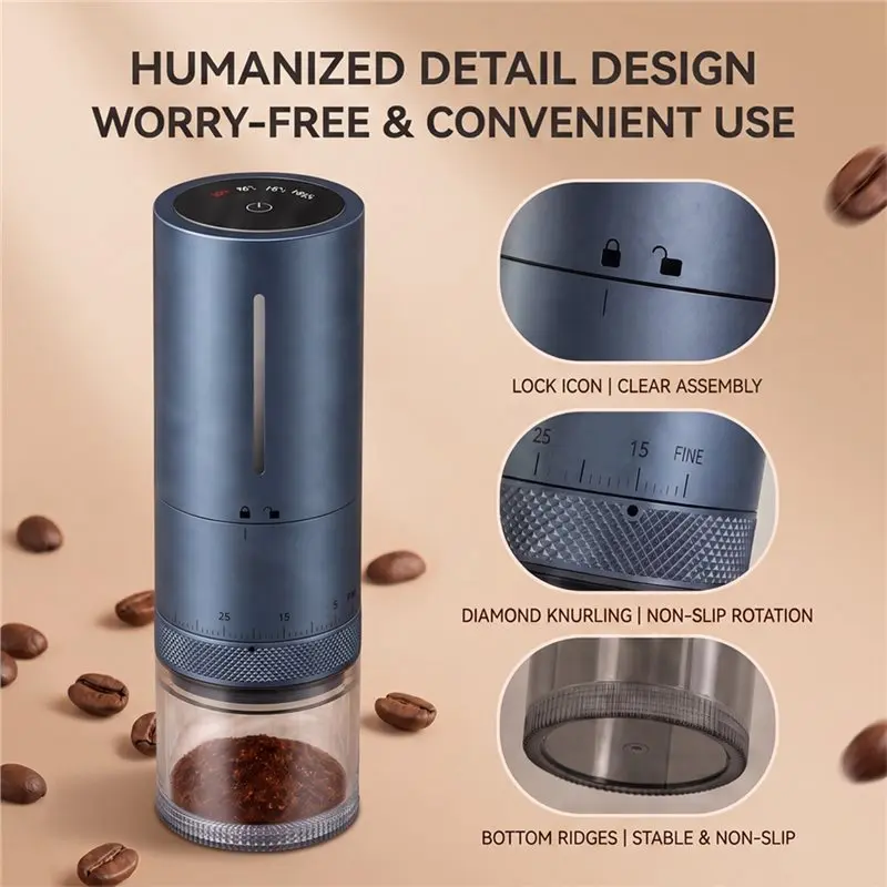 TFORU-Automatic Stop Grind Portable Electric Coffee Grinder USB Rechargeable Stainless Steel Burr Mill