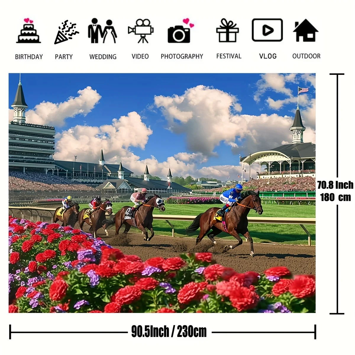 Horse Racing Track Jockeys Flowers Stadium Tapestry 2D Flat Sports Event Scenery Wall Hanging for Living Room Office DecorFabric