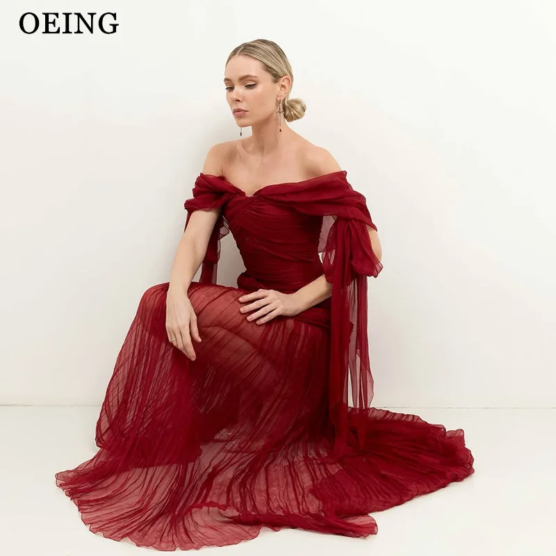 

OEING Elegant A-Line Prom Dresses Off Shoulder Pleats Cut-out Floor Length Party Dresses robes de soirée Customized