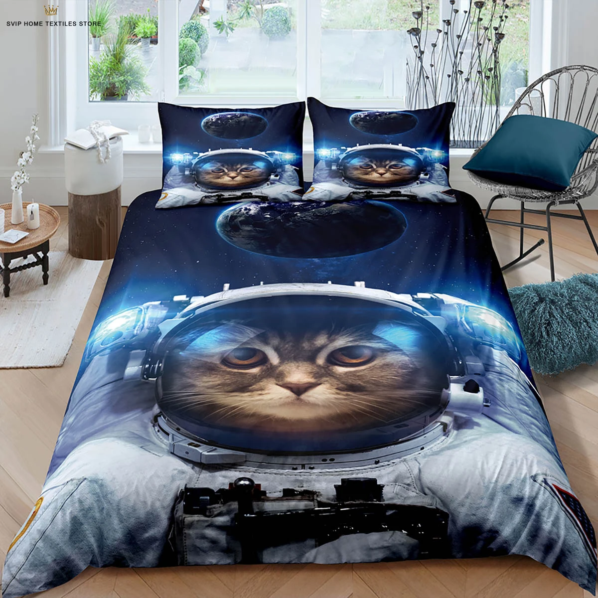 

Cute Space Cat Animal 3D Printed Quilt Cover Bedding Set Soft and Comfortable Duvet Cover Pillowcase 3 Pieces