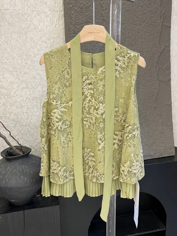 

Elegant Lace Floral Embroidery Vest Women's Summer 2026 Straight Cut Sleeveless round Neck Mid-Length Gown Skin-Friendly Brea...