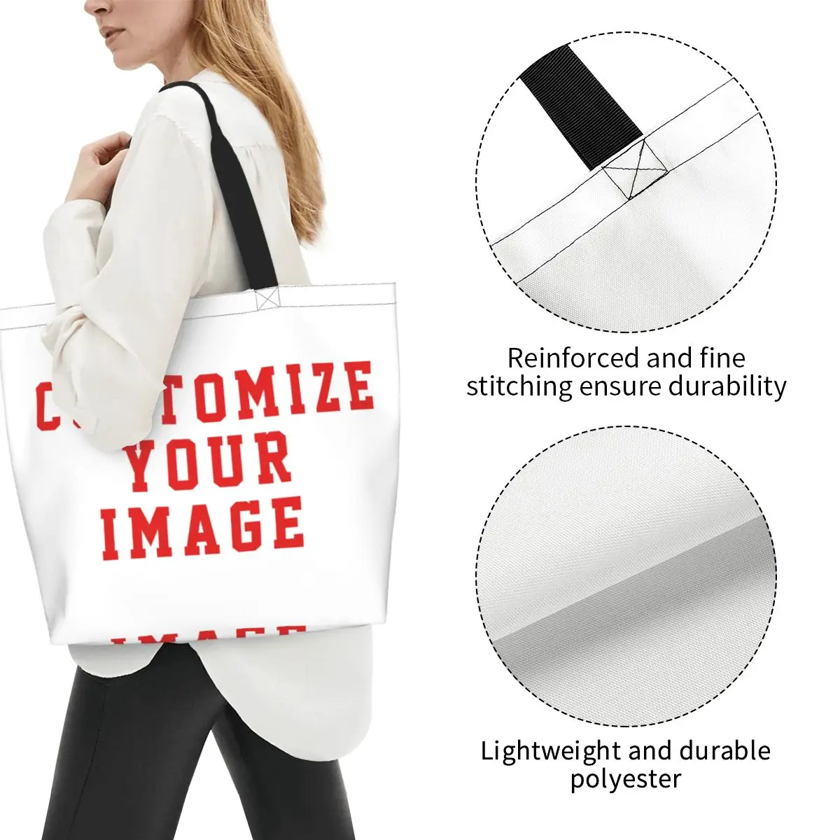 Personalized Custom Your Image Large Capacity Tote Shopping Bag DIY Merch Stylish Tote Bags For Female