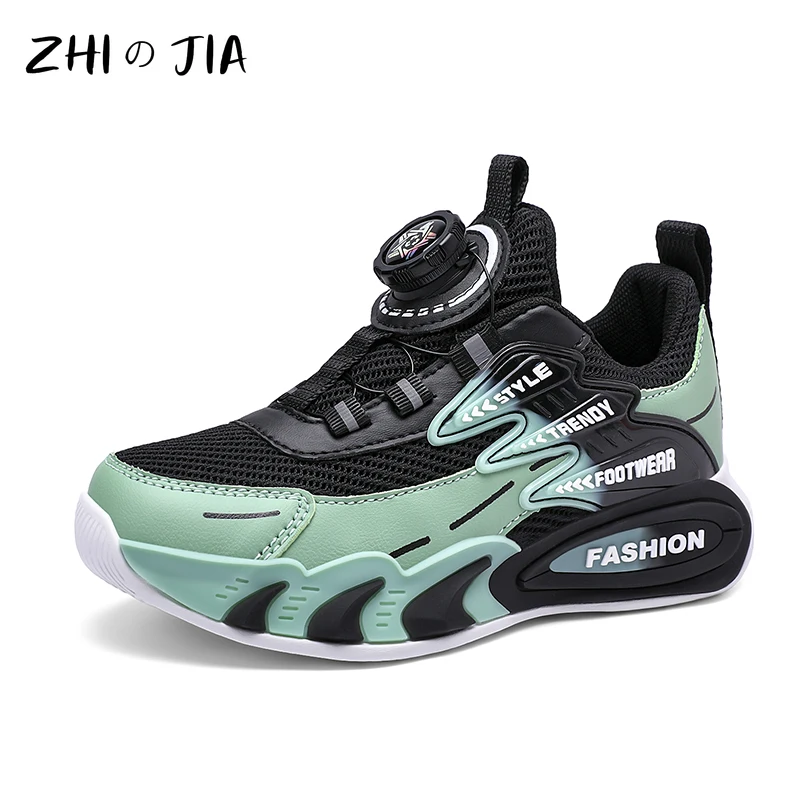 Children Spring Autumn New Sports Shoes Rotating Buckle Mesh Breathable Sneaker Boys Outdoor Lightweight Non Slip Running Shoes