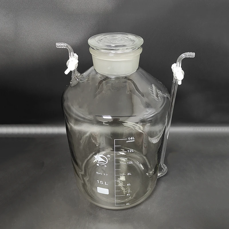 SHUNIU Double PTFE piston safety bottle, Gas cleaning device, Glass scrubber, Wide mouth buffer bottle