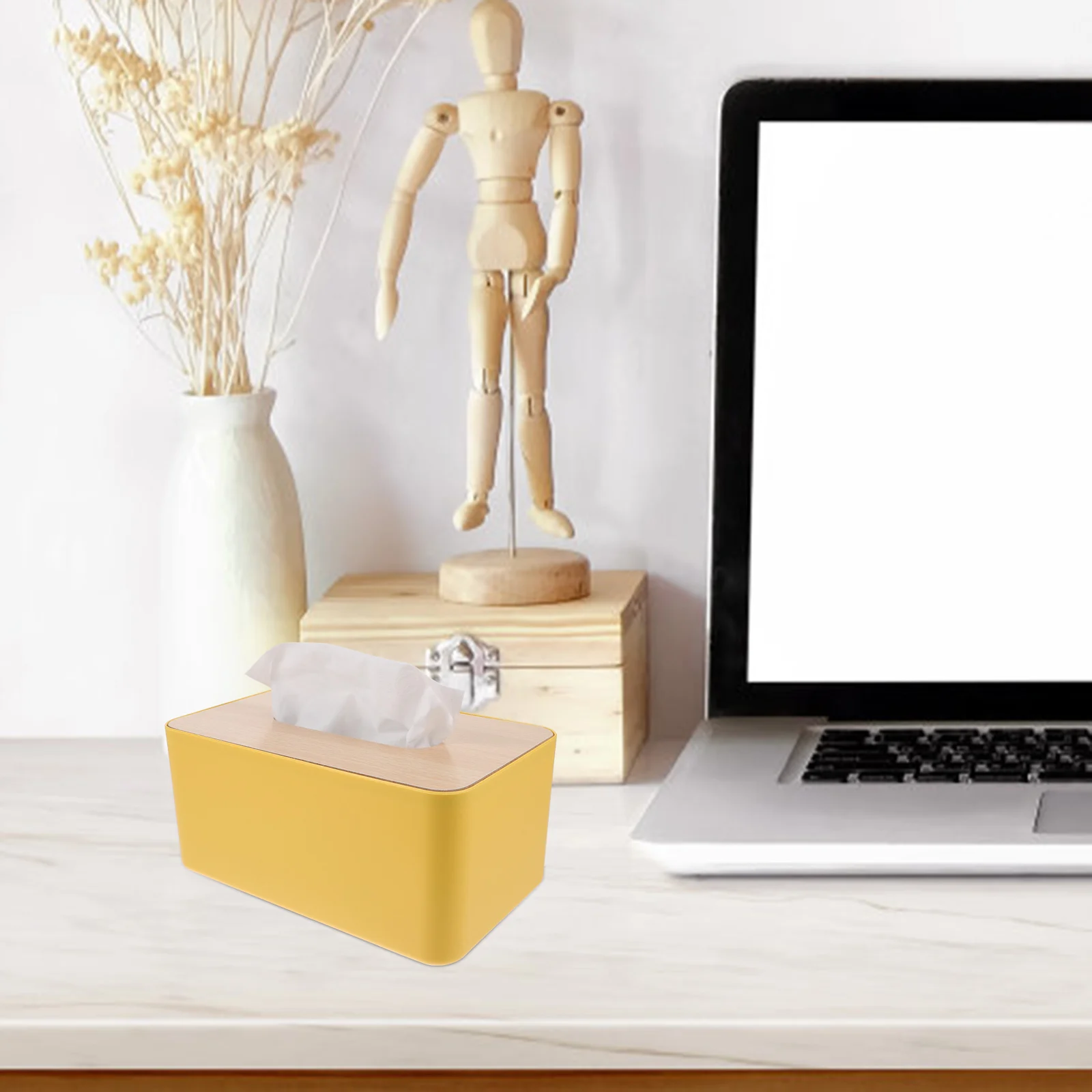 

Desktop Tissue Box Cover PP Wood Material Large Capacity Compact Structure Simple Design Suitable Home Office Tissue Organizer