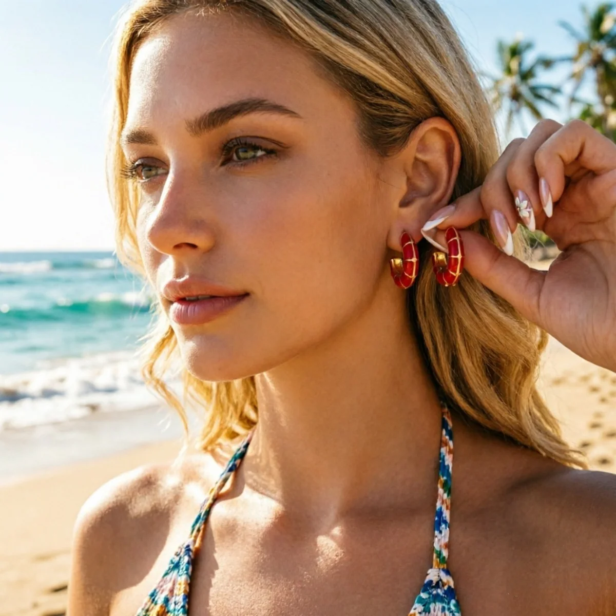 Minimalistische bunte Emaille-Streifen-Ohrstecker für Damen und Herren, trendige geometrische runde Creolen, Alltags- und Partyschmuck – Detail 12