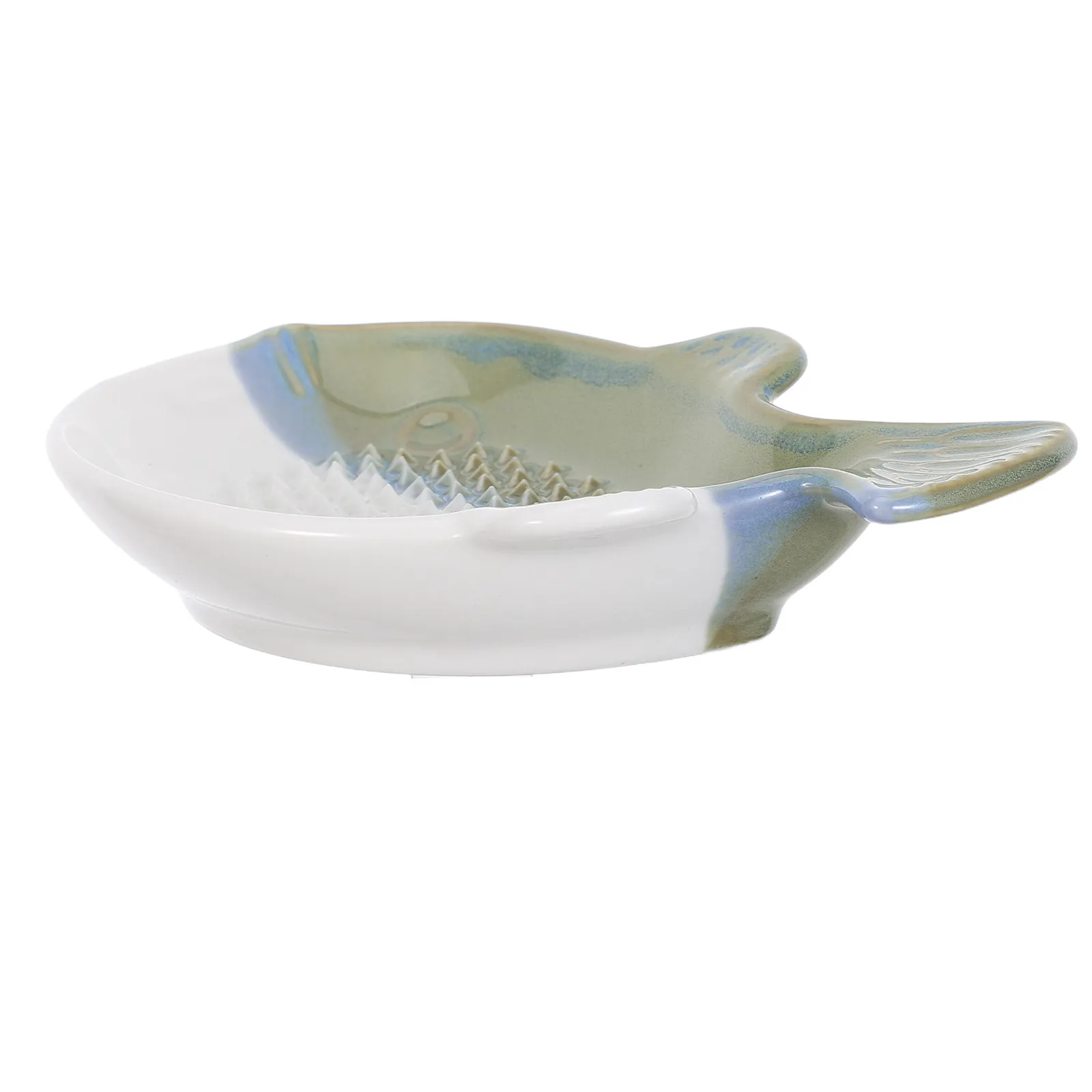 Ceramic Ginger Grater Plate Fish Shaped Ergonomic Design Kitchen Garlic Grinding Dish Cleaning Brush Included Mini Spice