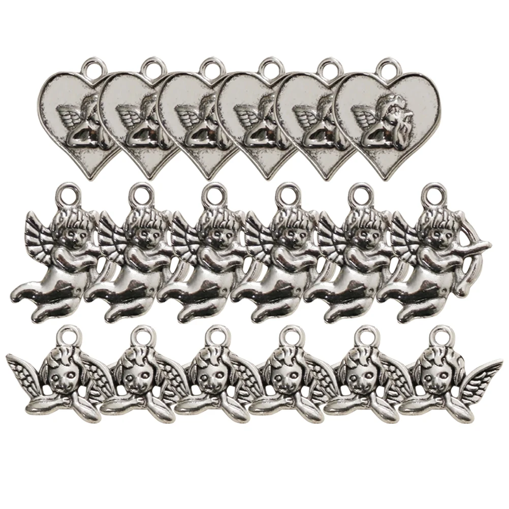 

18 Pcs Silver Angel Shaped Charms DIY Jewelry Making Accessories Lightweight Pendant For Craft Necklace Bracelet Key Rings