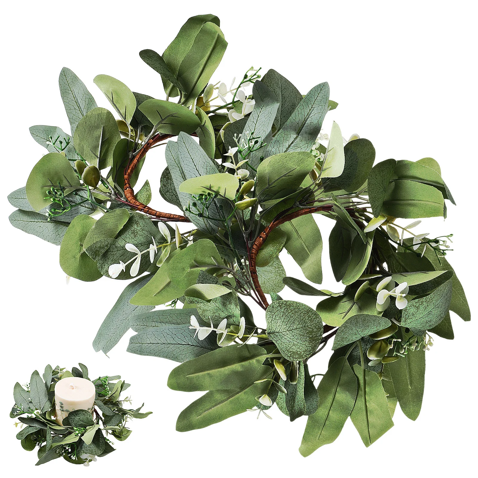 

2Pcs Realistic Flower Wreath Ring Silk Eucalyptus Decorative Wedding Party Table Centerpieces Ring