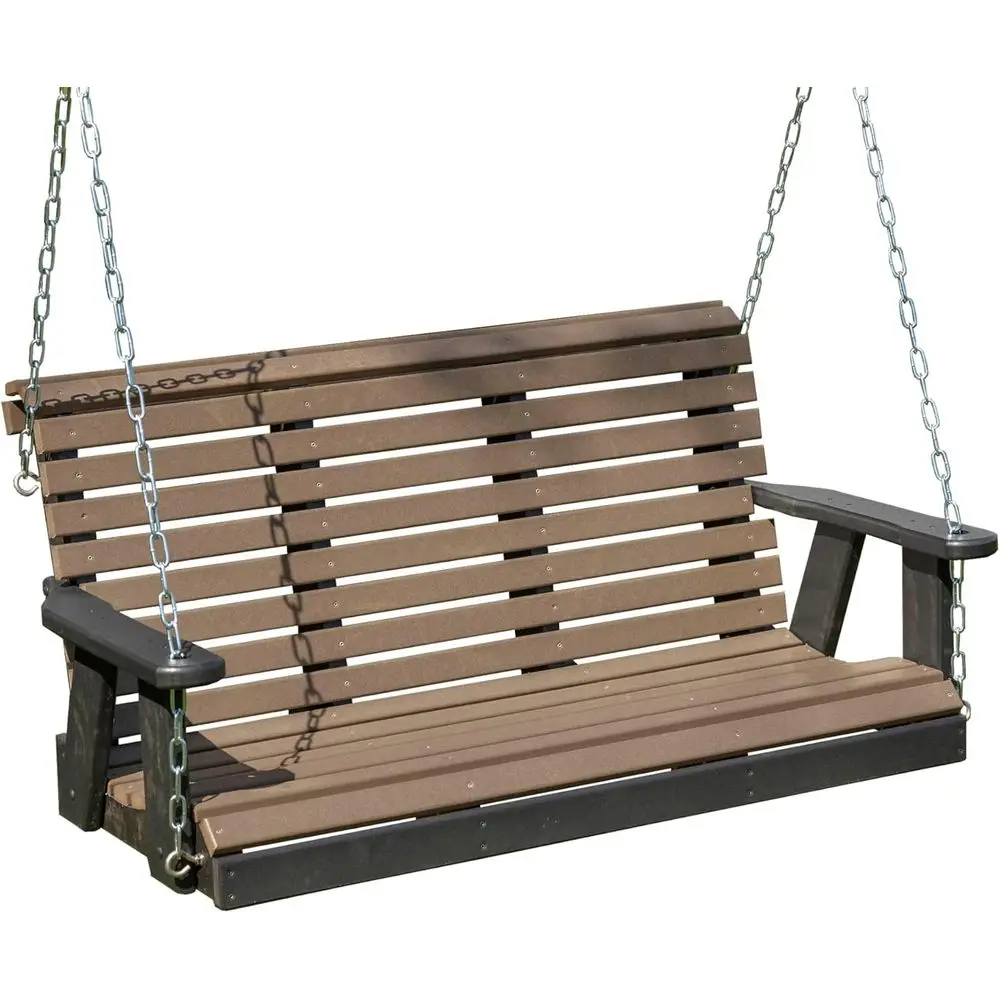 

Amish-Made 5T Poly Lumber Porch Swing, USA HDPE, 1000 lbs Capacity, Stainless Steel Hardware, Signature Rollback Design for Outd