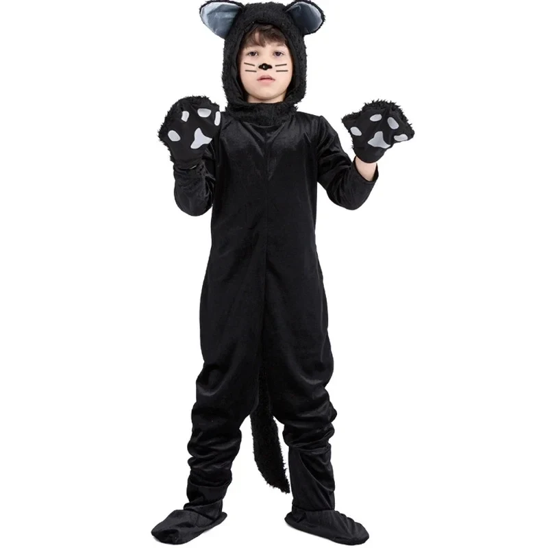 

ABC123Black Cat Cosplay Children's Costume Cute Kitten Animal Onesie + Gloves + Hat Suit Suitable for Stage Show Halls,3'f.5;j.8