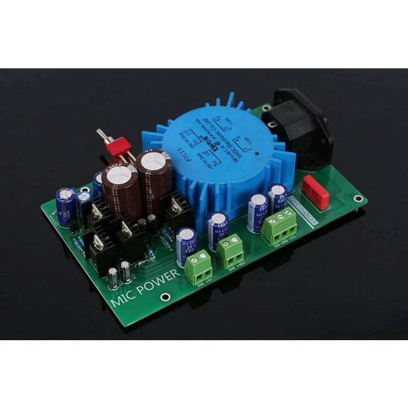 Dual voltage adjustable ±15v + 5v + 48v phantom power sound card condenser microphone stabilized power supply board