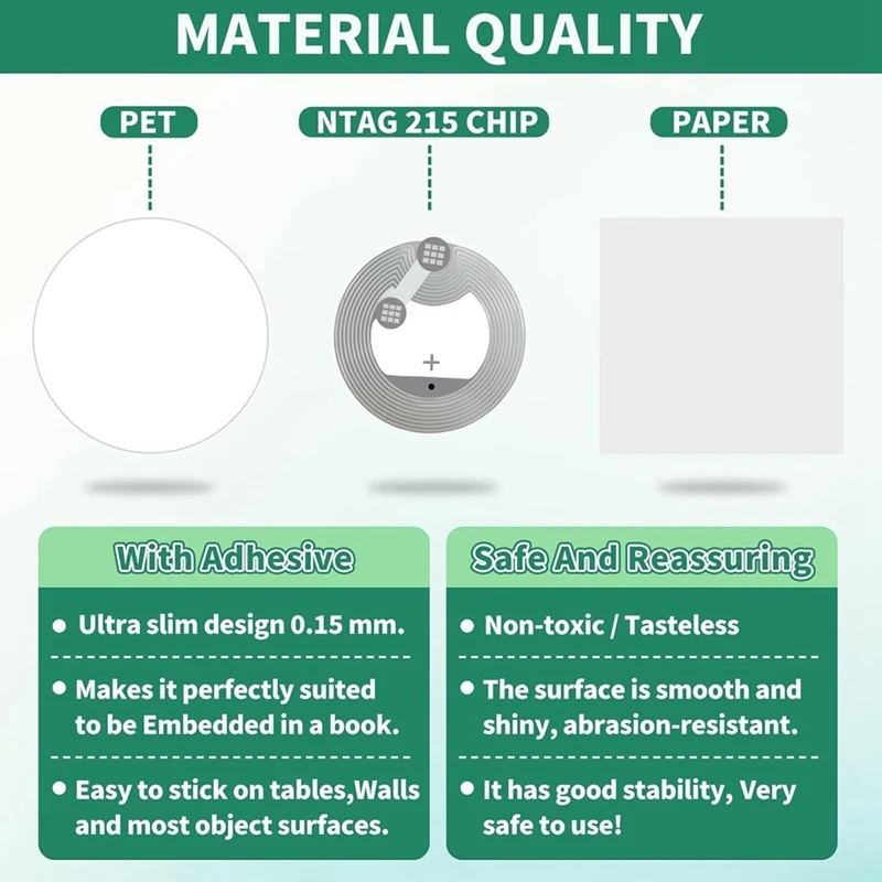 100Pcs High Capacity NTAG213 NFC Stickers Clear Label, Adhesive Rewritable Tags for All NFC-Enabled Mobile Phones & Devices view 3