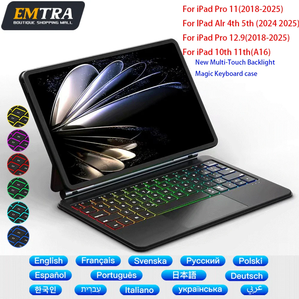 

Magic Keyboard for iPad 12.9/13/11/10.9 inch Air Por 10th 11th Multi-Model Bluetooth Keyboard with Touchpad Backlit Smart Case