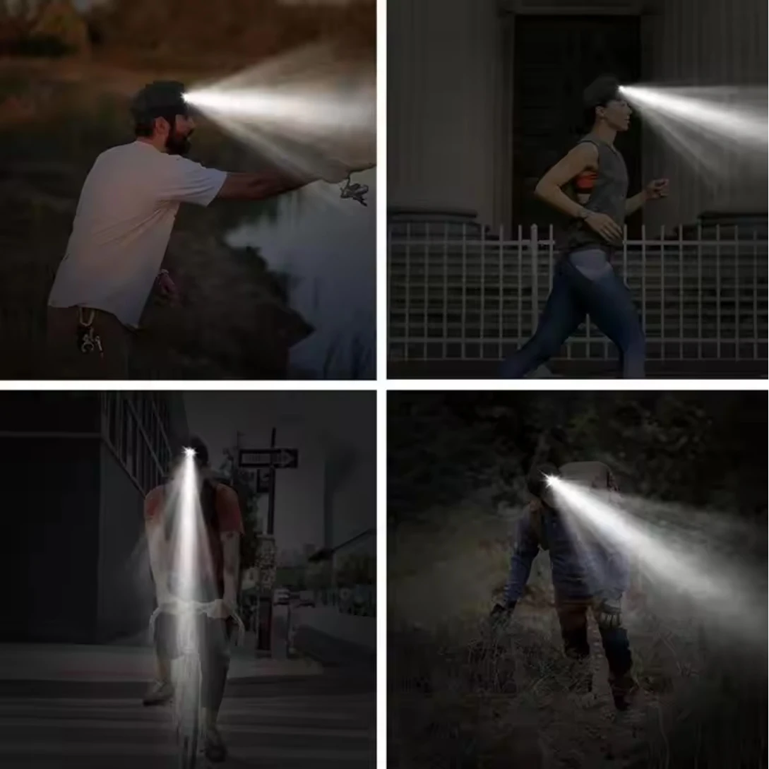 USB 충전식 LED 야구 모자 - 3단계 밝기 조절 헤드 램프 (러닝/하이킹용) 조절 가능한 라이트업 캡 (스포츠 모드 포함)