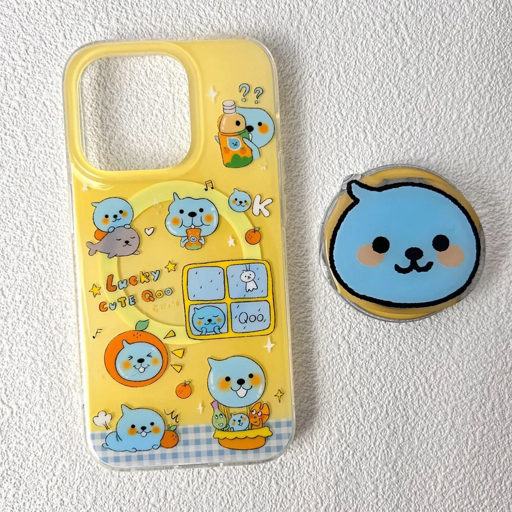 Custodia per telefono Kawaii Qoo Iphone 15Pro 14/13 12Mini con staffa di aspirazione magnetica 11promax custodia antigoccia per cartoni animati