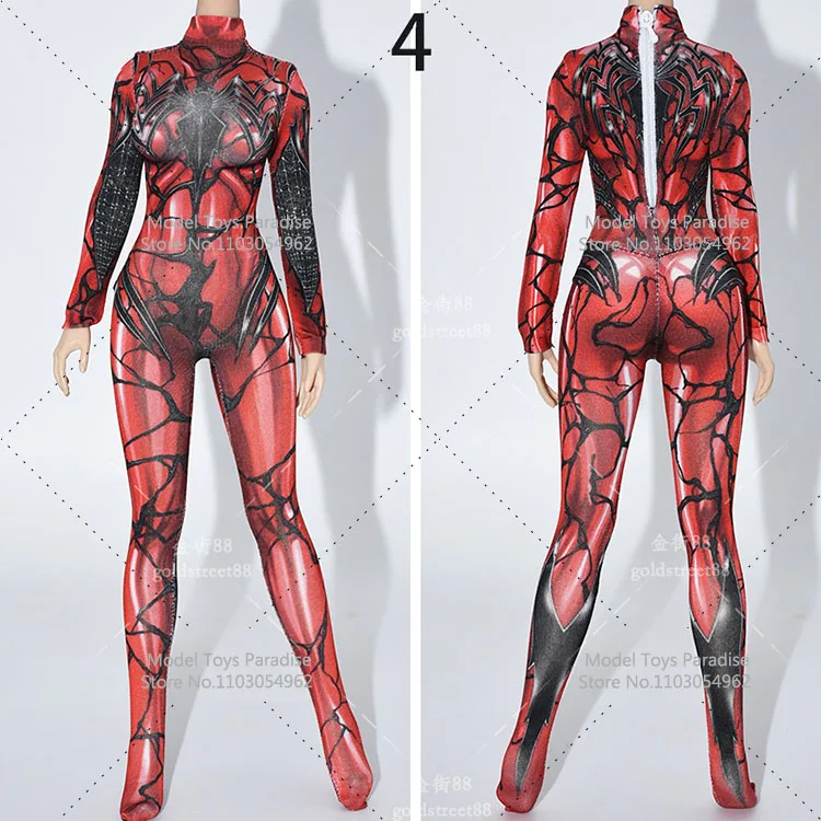 1/6 Woman Soldier Jumpsuits High Neck Long Sleeved Half Zipper Stretch 3D Print Battle Clothes Fit 12inch Action Figure Body