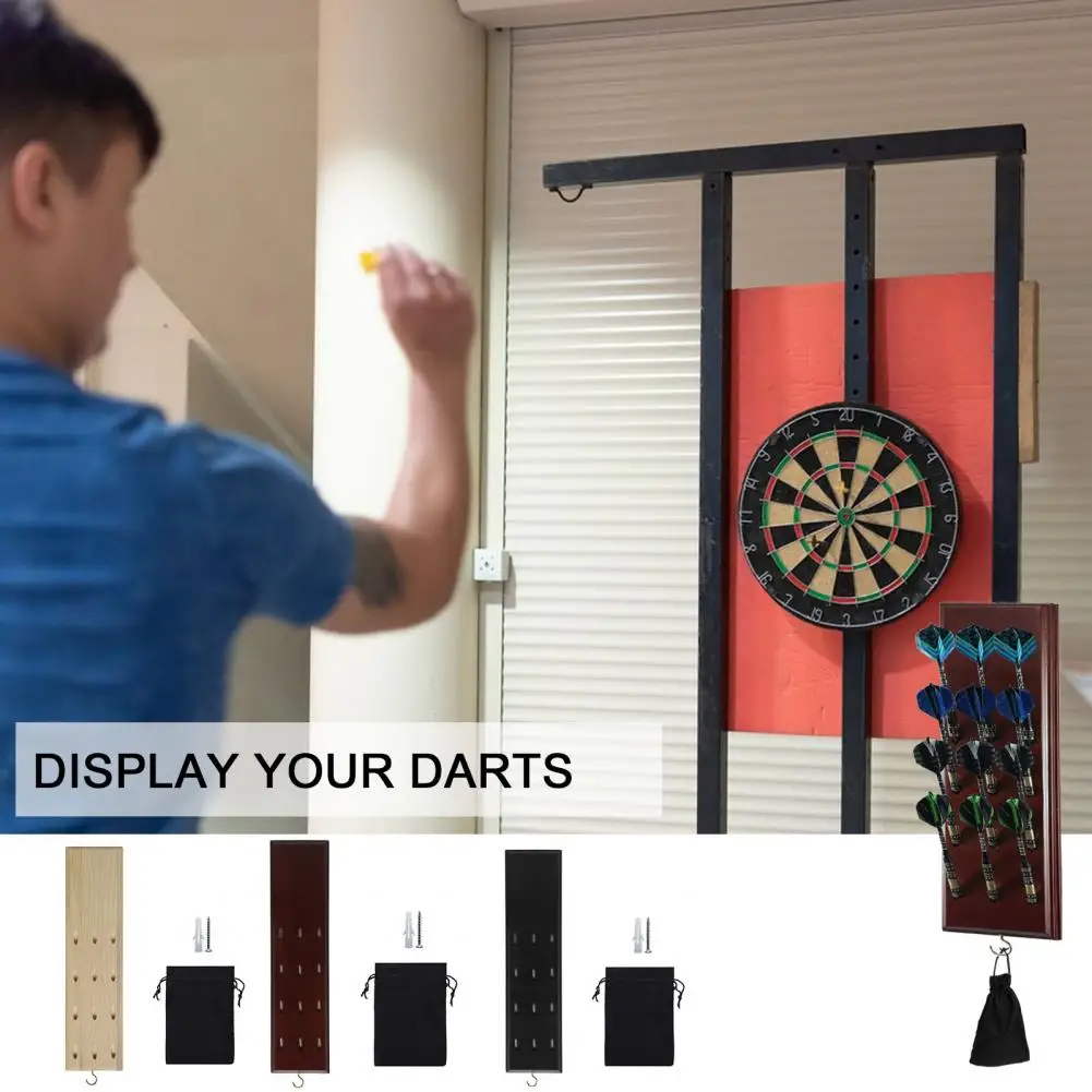 Kompaktowy organizer na rzutki Drewniany uchwyt na rzutki montowany na ścianie z metalowym haczykiem Stojak na akcesoria do przechowywania 12 stalowych/miękkich końcówek