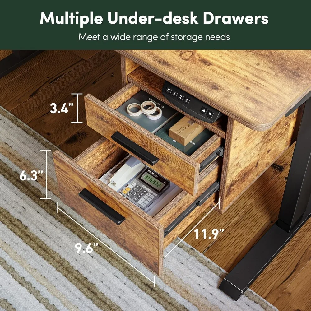 مكتب قائم كهربائي بني ريفي مع رف شاشة و3 أدراج وتخزين مفتوح لمحطة عمل الكمبيوتر المكتبية المنزلية، 48 بوصة ×