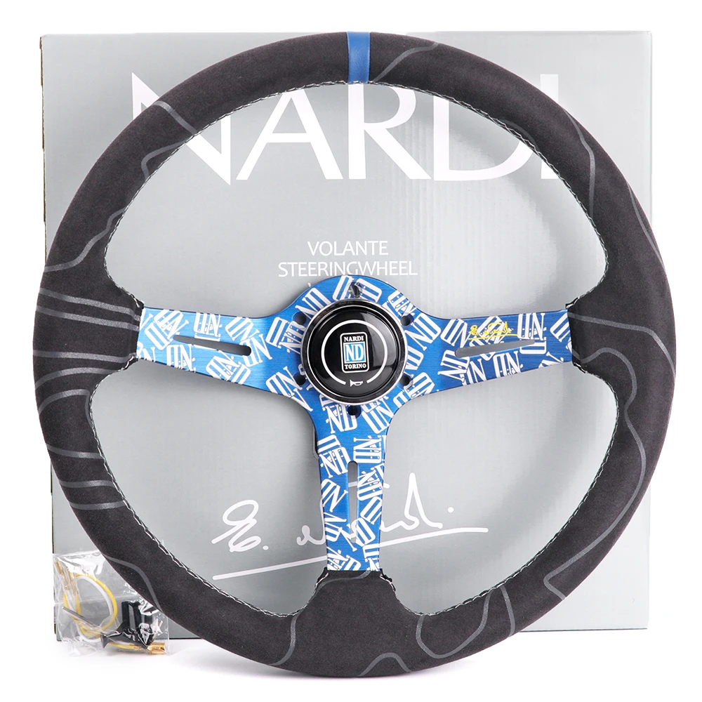 Graffiti 14inch/350mm NARDI Deep Dish Suede Leather Drift Sport Steering Wheel fit for momo nrg hkb d1 spce hub