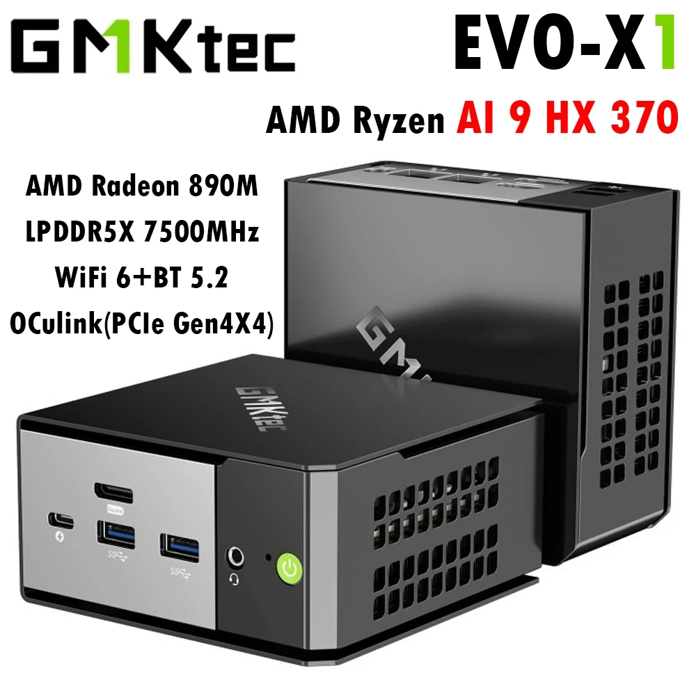 Мини-ПК GMKtec EVO-X1 AMD AI 9 HX 370 70 Вт LPDDR5X 32 ГБ 7500 МГц PCIe4.0 M.2 SSD Wi-Fi6 BT5.2 USB3.2*4 Игровой компьютер AI