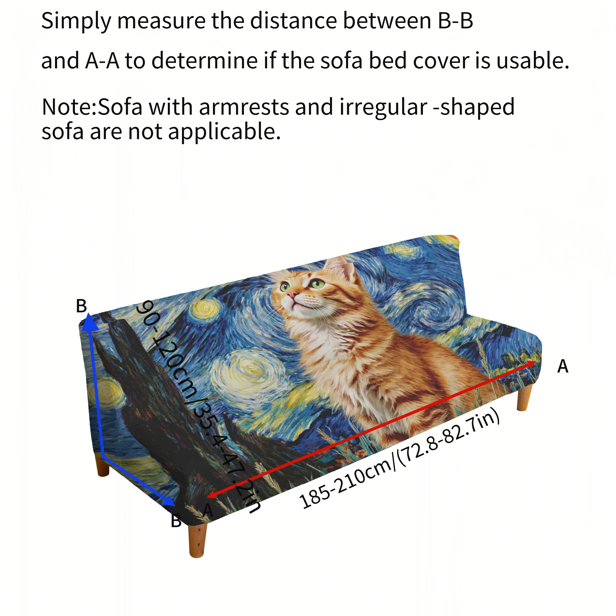 Starry Night Orange Cat Print Sofa Bed Cover, Non-slip and Anti-scratch Furniture Protective Cover, Easy to Install