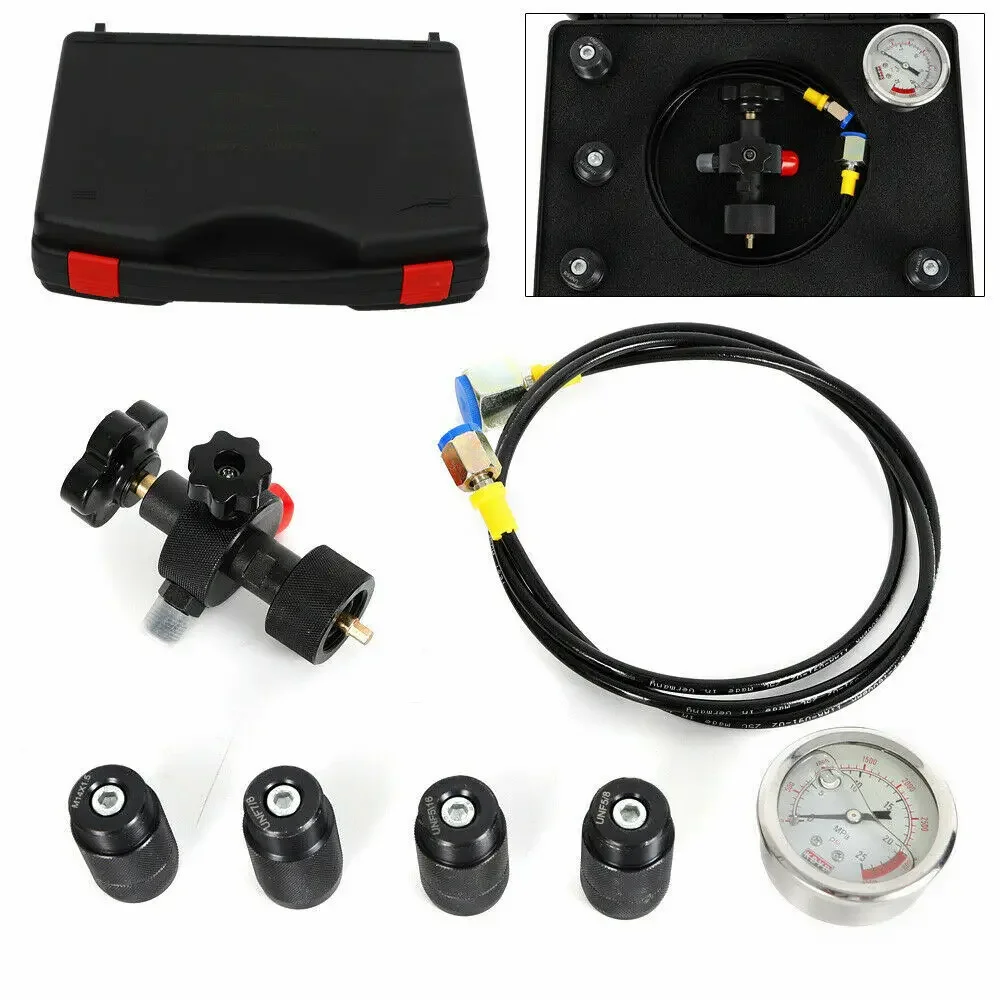 ​ ​ ชุดเติมไนโตรเจนแบบมืออาชีพสำหรับอะคูมูเลเตอร์ไฮดรอลิก พร้อมเกจวัดแรงดัน 0-250 บาร์ และตัวแปลงหลายแบบ ​ ​