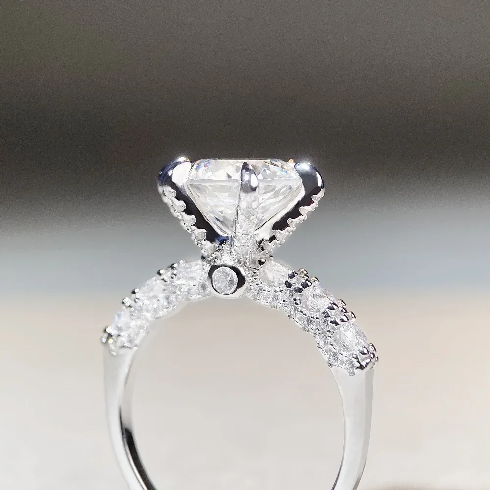 18K white gold and platinum PT950 firework cut ring for women 3 carat luxury full set six claw diamond ring moissanite ring