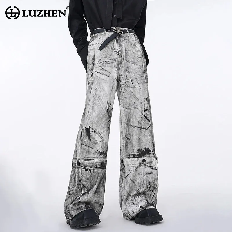 

Джинсы LUZHEN New Original, с эффектом выцветания, прямого кроя, 2025, мужские, стильные, высокого качества, уличная мода, джинсовые брюки JY6009