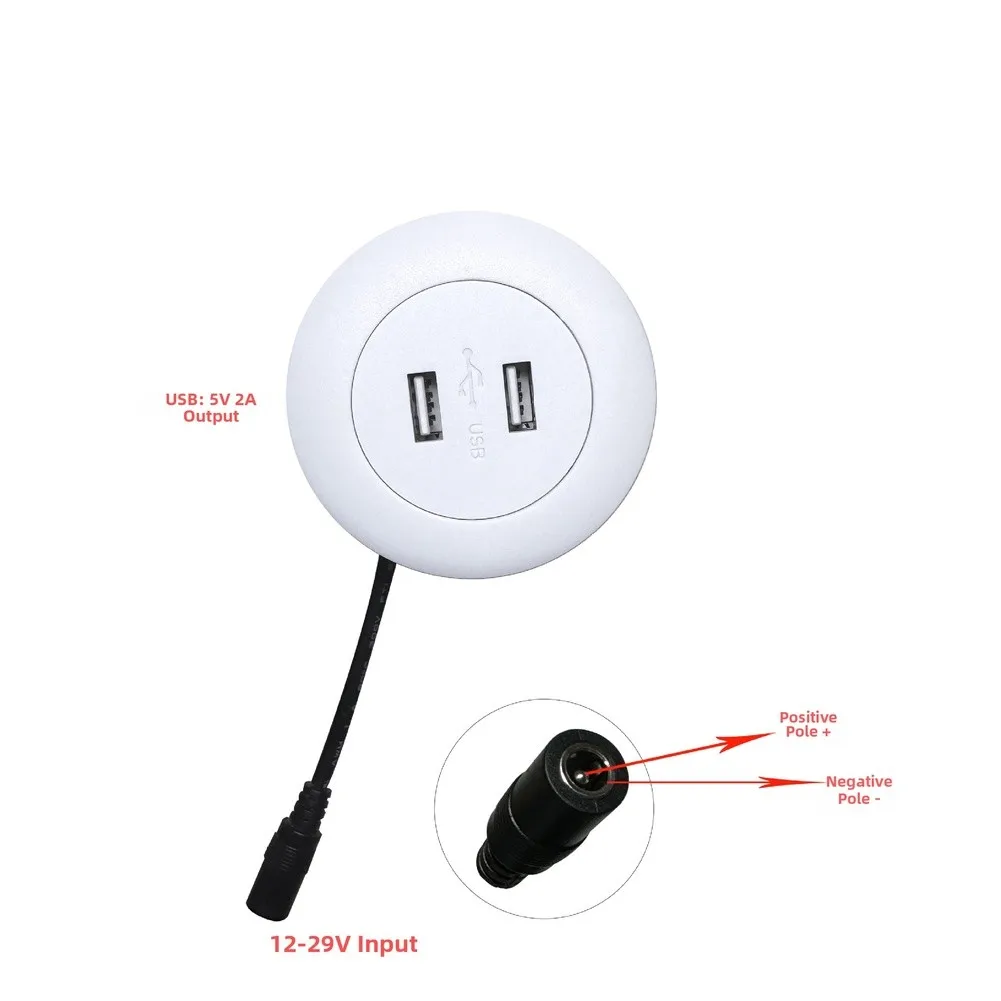 Dual USB For Charger 5V 2A Output 12-29V Input Embedded Desk Socket With Blue LED For Office Furniture Electrical Accessories