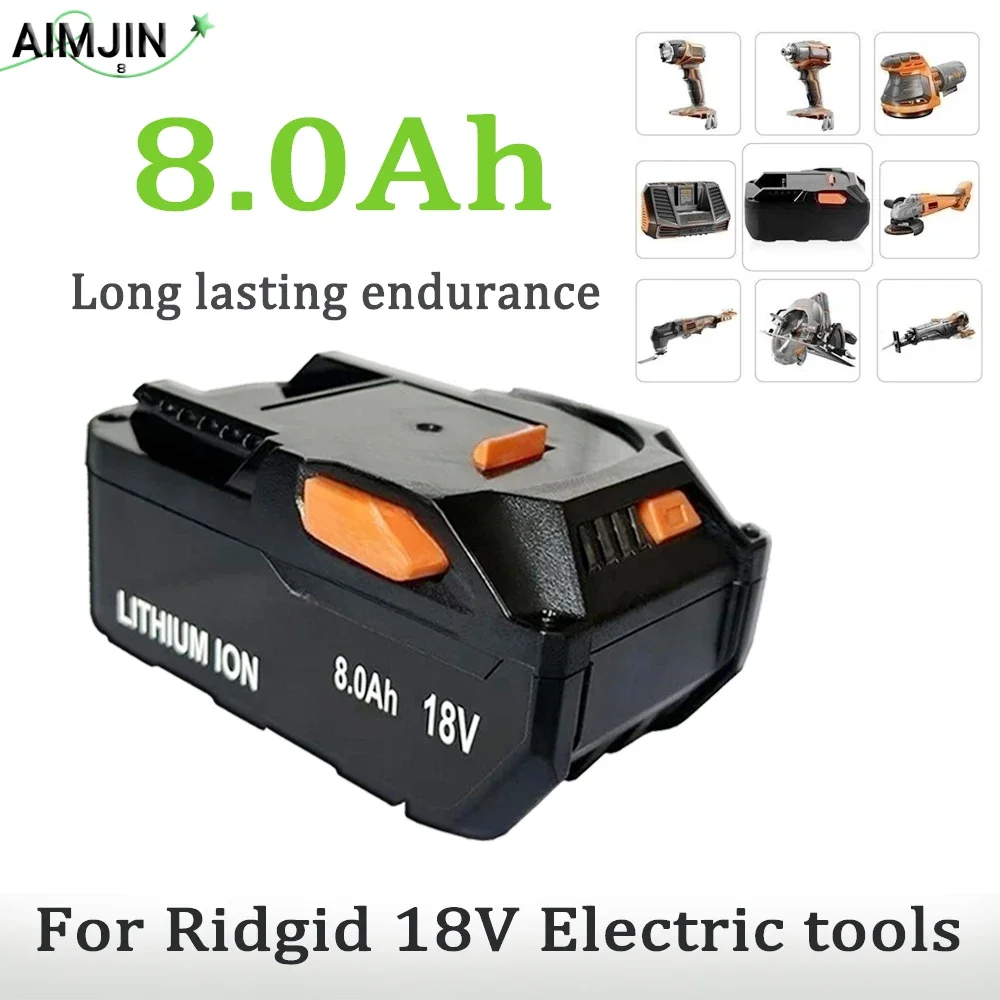 

18V For AEG Battery 8.0AH Lithium Ion Battery for RIDGID R840087 R840085 L1815R L1850R L1830R R840083 Cordless Power Tool Series