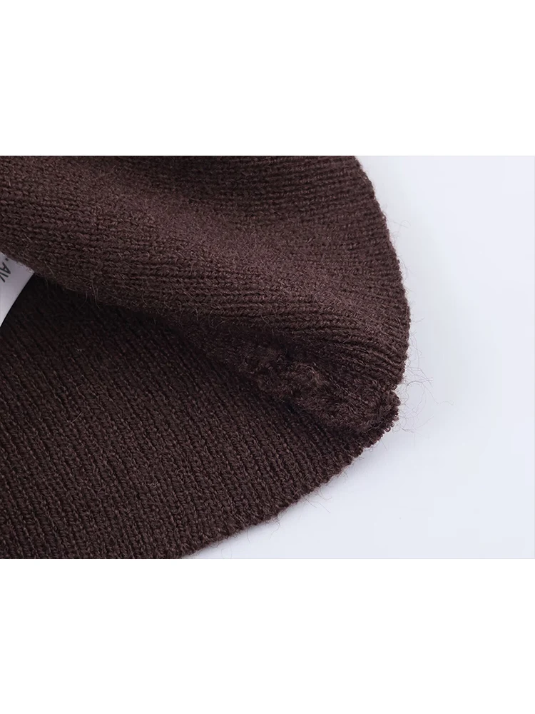 Femmes automne 2025 à manches courtes tricot porter Vintage nouveau froncé ourlet pull haut ample ceinture décoration décontracté dame tricoté pull