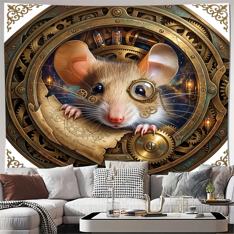 Retro Steampunk Squirrel Gear Mechanism Curtain Panel Vintage Industrial Style Window Treatment Wall Decor Filter Home Accent