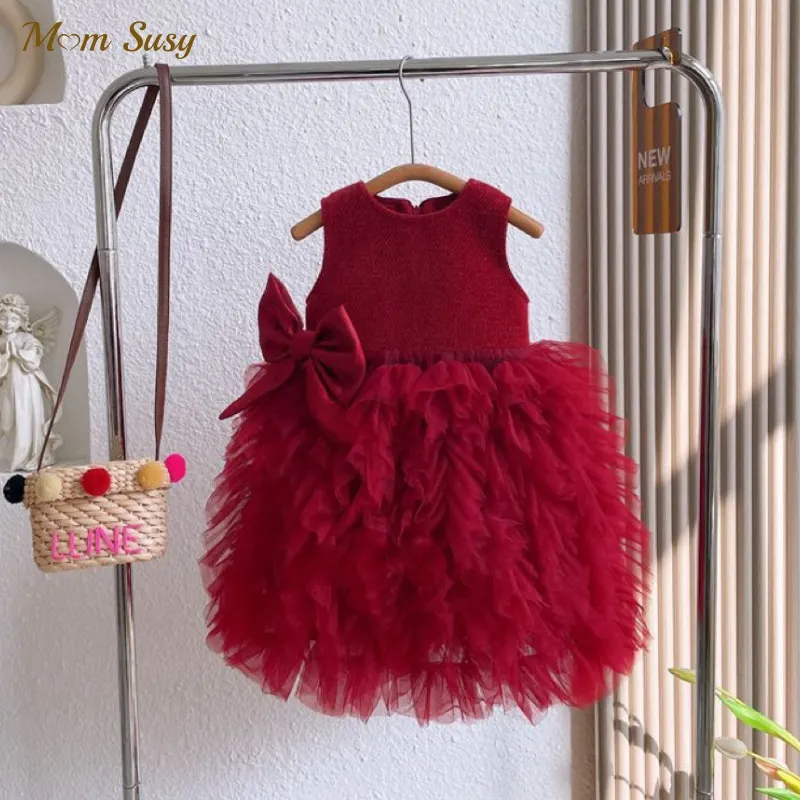 Baby Girl Vest Tutu Dress Thick Wool Child Princess Dress Sleeveless Party Spring Autumn Xmas New Year Party Baby Clothes 2-10Y