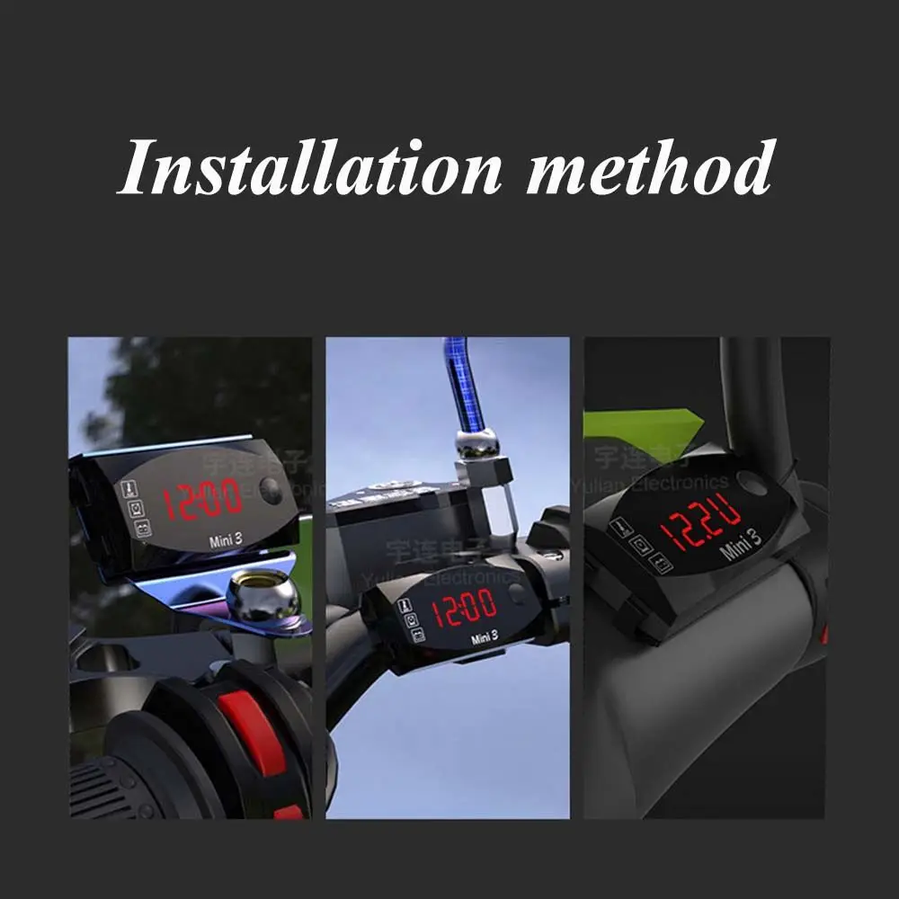Waterproof Universal Digital Display ABS Three-In-One Motorcycle Electronic Clock Voltmeter LED Watch Thermometer