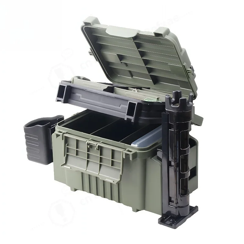 Large Capacity Fishing Cooler & Tackle Box, Heavy Duty Multi-layer Storage Seat for Outdoor Angling