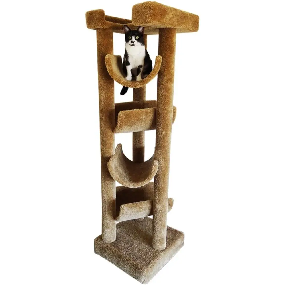 

Новая кошачья лежанка-когтеточка Premier из массива дерева, 6-футовая, в форме небоскреба, коричневая