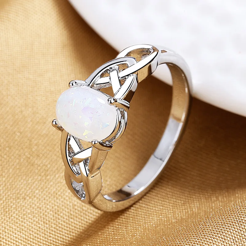 HuiSept Fashion Women Ring 925 Silver Jewelry Oval Shape Opal Gemstone Ornament Rings for Wedding Party Gift Wholesale Size 6-10