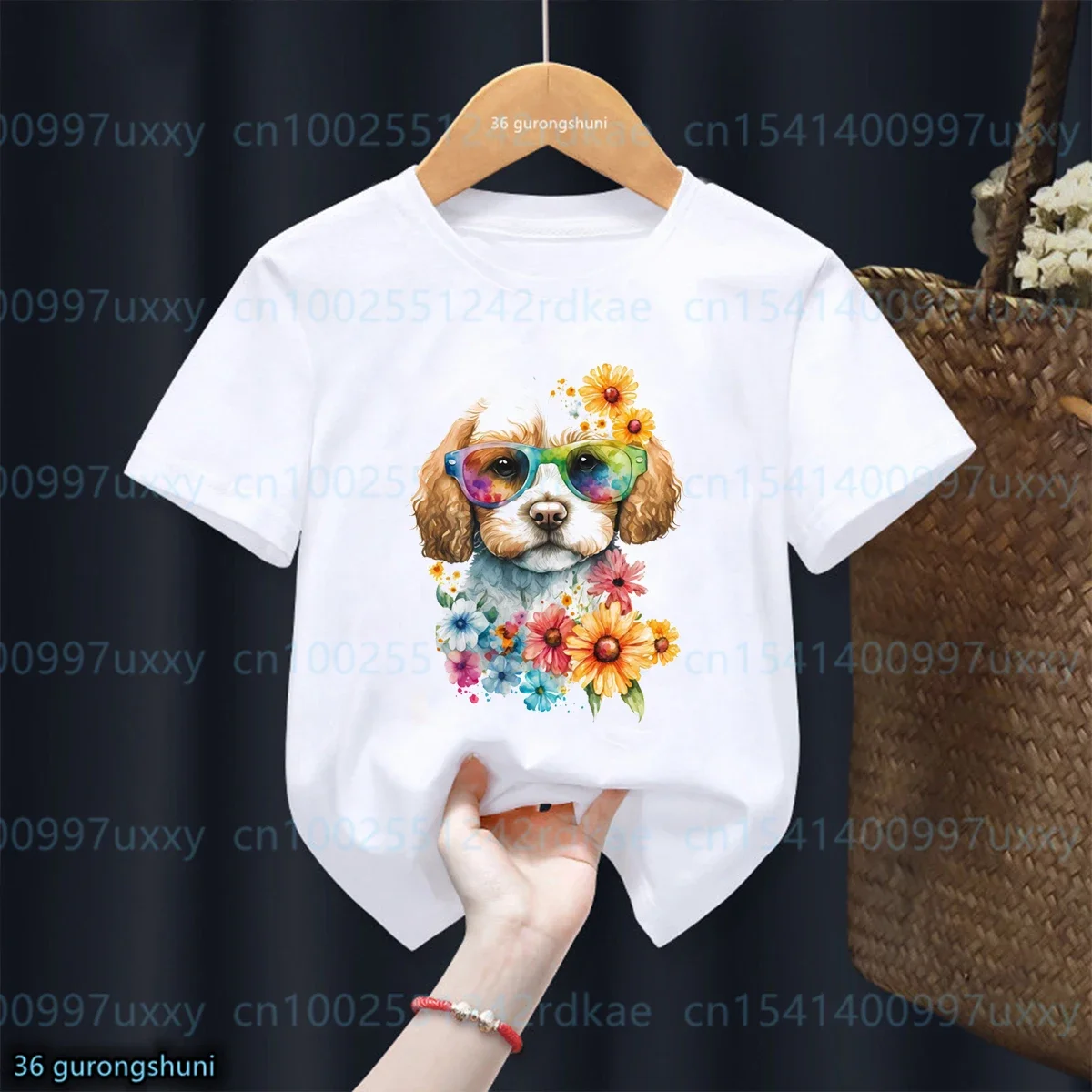 Kawaii Girls T-Shirt Funny Watercolor Knight Poodle Dog Animal Print Tshirt Cute Kids Tshirt Fashion 2024 Girls Clothes