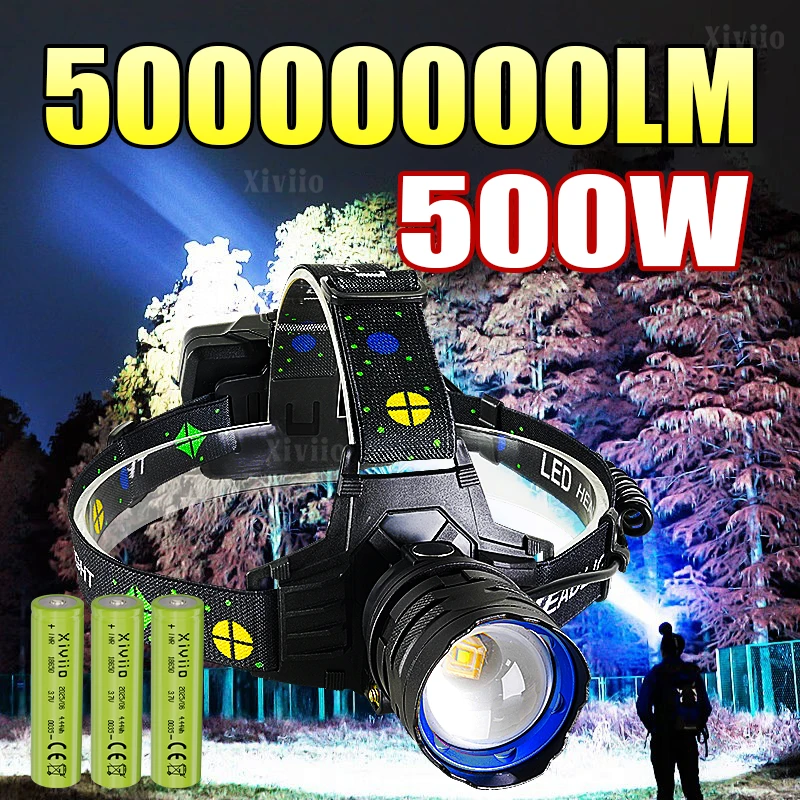 

Самый мощный светодиодный налобный фонарь 50000000LM, 500 Вт, перезаряжаемый, на аккумуляторах 18650, дальность освещения 2000 м, для рыбалки