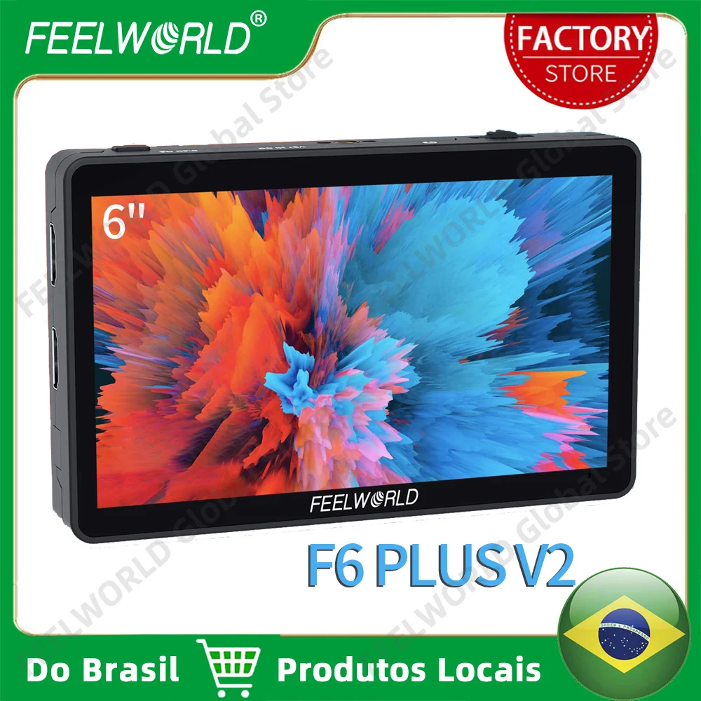Do Brasil FEELWORLD F6 PLUS V2 Atualização 6 Polegada Câmera DSLR Monitor de Campo 3D LUT Tela Sensível Ao Toque IPS 1920x1080 4K Saída de Entrada HDMI