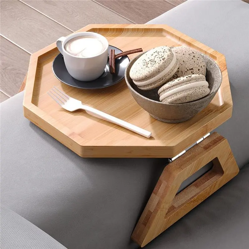 Wooden& Bamboo Folding Armrest Tray For Sofa- Use As For-For Eating/Remote-Control Drinks/Phone Holder(Round, Square) Table A
