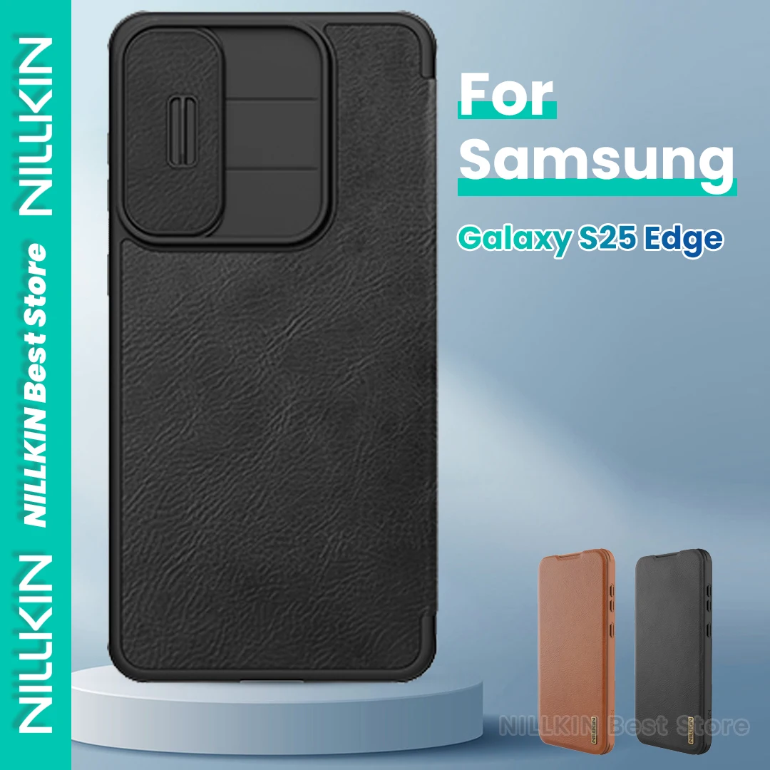 

Nillkin для Samsung Galaxy S25 Edge флип кожаный чехол для телефона крышка объектива скользящая защитная роскошная простая деловая противоударная крышка