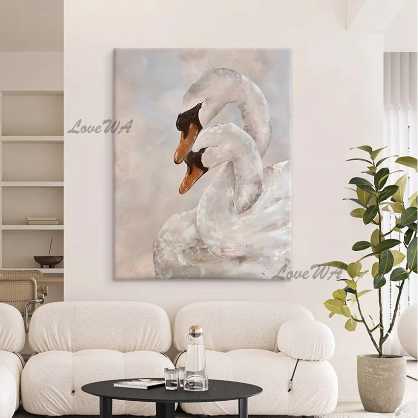 

Белый лебедь ручной работы животные современные картины маслом, холст для гостиной, настенная картина, домашний декор, безрамный