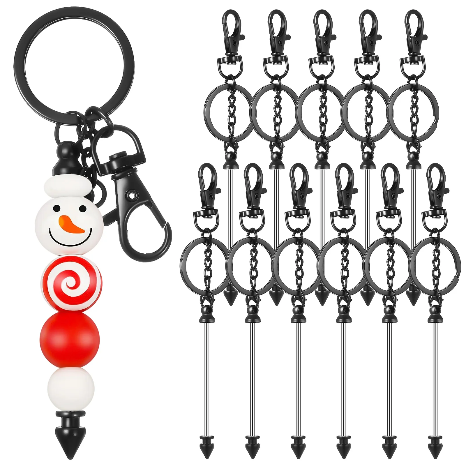 12 Pcs Lobster Clasp Key Shackle Beadable Keychain Bars For Beads Keychains Cute Backpacks Iron Making Kit Child Blanks