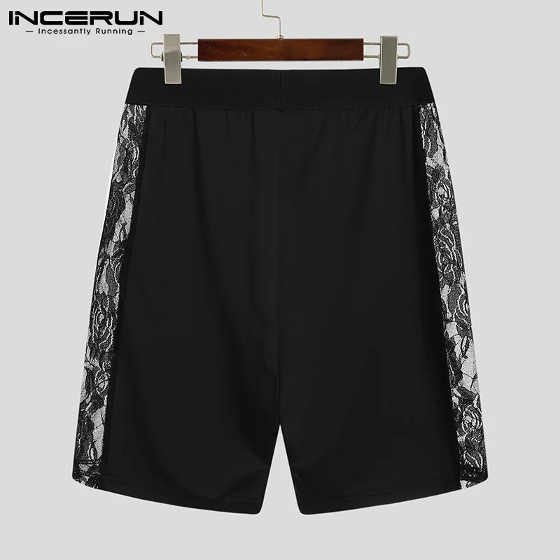 Summer Men Sleep Shorts Lace Mesh Patchwork See Through Cozy Sexy Shorts Homewear 2024 Fitness Men Sleep Bottoms INCERUN S-5XL