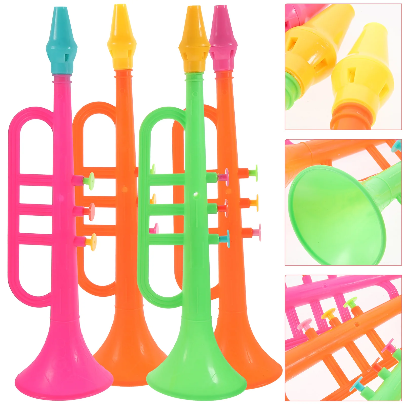 4 pçs mini trompete engraçado instrumentos musicais de plástico colorido trompetes simulação palco portátil