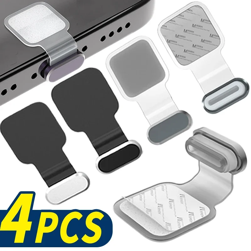 Type-C Charging Port Dust Plugs Claer/Black Metal Phone USB C Anti-Lost Dustplugs Protective Cover Caps for IPhone 16 15 Samsung