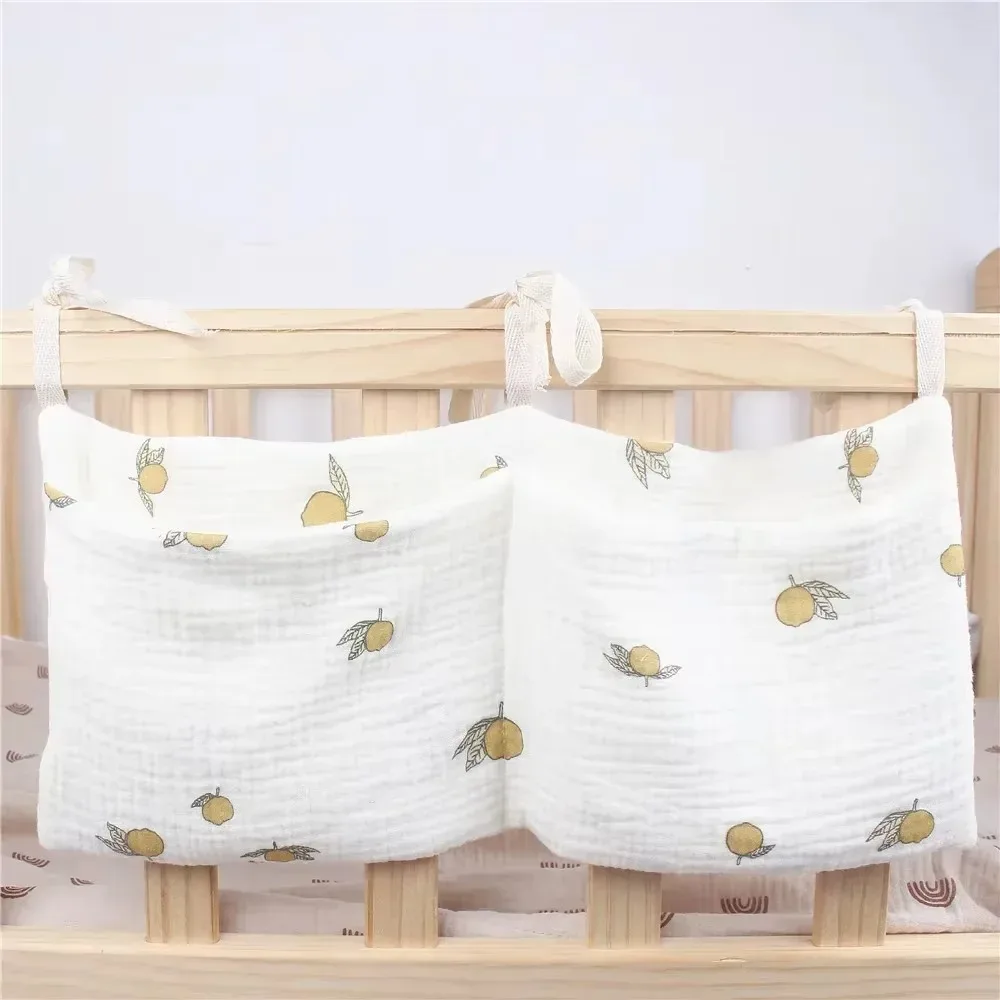 Bedside Hanging Diaper Bag Infant Toys Bag Stroller Diapers Hanging Bag Baby Crib Organizer Cot Caddy Bed Storage Bag 2 Pockets